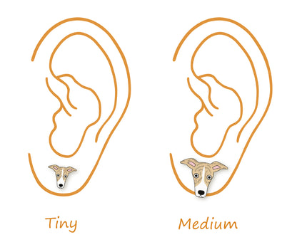 Tiny Fawn & White Italian Greyhound Stud Earrings | Brindle Whippet Dog Jewelry